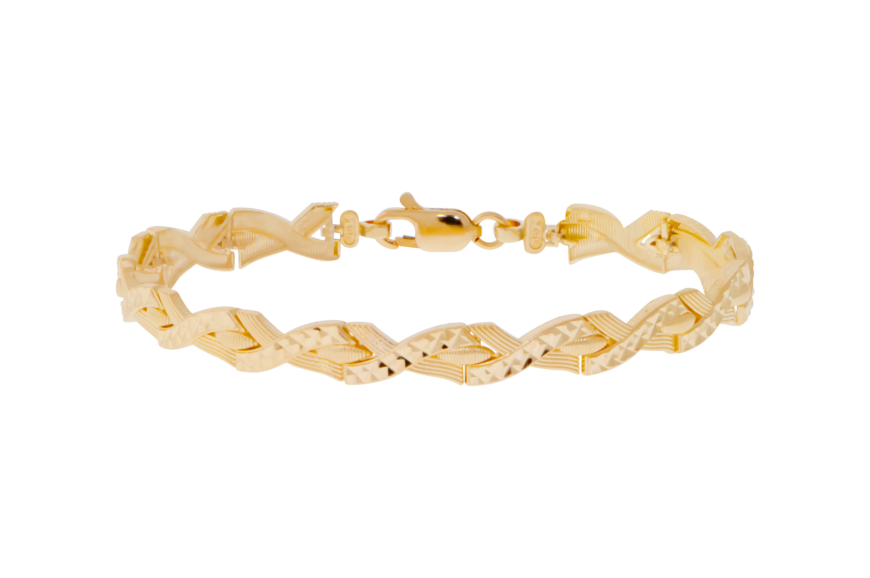 14K Yellow Gold Diamond Cut Bracelet Cut 7.08mm Wide 7 Inches